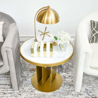 Table d'appoint ronde/carrée en marbre blanc avec base en acier inoxydable doré pour salle à manger salon chambre salle de bain vente en gros