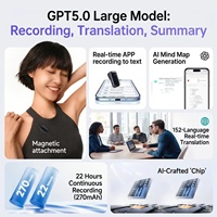 Enregistreur vocal numérique portable IA avec clip pour collier et bracelet, mini-appareil d'enregistrement ChatGPT-5 32 Go 152 langues OEM