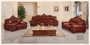 New Transitional Royal Leather Sectional <b>Sofa</b> Set with Solid <b>Wood</b> <b>Frame</b> Double-sided Carved Design for Apartment Living Room - Product Image 2