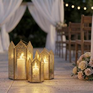 Portavelas de Cristal Mercurizado con Marco de Metal de Latón, Forma Personalizada, para Decoración de Bodas, Venta al Por Mayor - Product Image 2