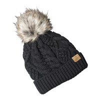 Vente en gros de bonnet à pompons torsadé décontracté avec logo personnalisé pour l'hiver avec pompon en fausse fourrure pour femmes