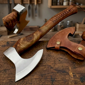 Hache tactique artisanale en acier inoxydable, très tendance, avec manche en bois et étui en cuir, pour fendre du bois et la survie - Product Image 3