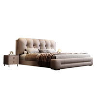 Cadre de lit de luxe rembourré en cuir souple, mobilier de chambre au design minimaliste, cadre de lit à motif gaufré pour la maison