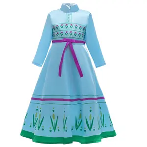 D0075 Children Frozen Queen Cosplay Elsa Anna Dress Frozen 2 Long Sleeves Kids Princess Cosplay Party Dress