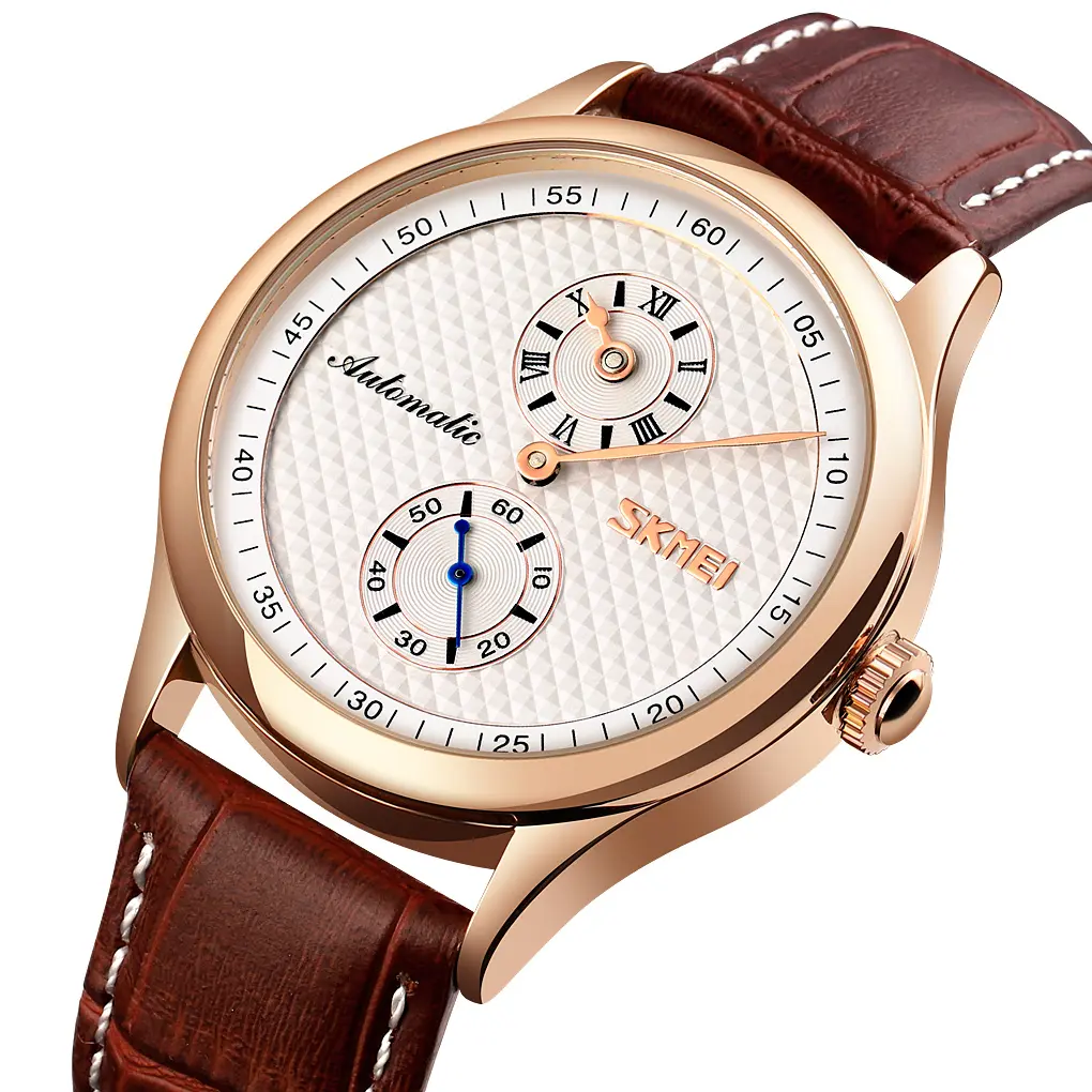 SKMEI 9238 Waterproof Fashion Luxury Men Genuine Leather Strap OEM Mechanical Automatic Watches