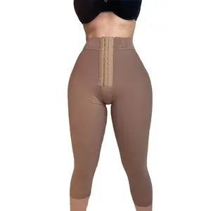 Trainer Pinggang Populer untuk Wanita, Warna Solid Desain Khusus Pembentuk dengan Kait, Legging Elastis Setengah Panjang, Butt Lifter Shapewear