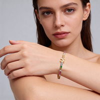 Bracelet Tennis Éternité en Argent 925 Plaqué Or 14K avec Zirconiums Cubiques Ronds Arc-en-ciel – Cadeau Idéal pour Elle, Petite Amie, Maman, Épouse – Vente en Gros