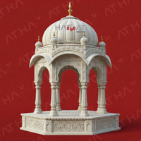 Pavillon de jardin de style ferme indien traditionnel en marbre, artisanal, écologique, avec piliers ornés, pour cour de lac de luxe