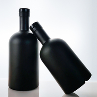 Bouteille de gin en verre noir mat 500 ml 750 ml, bouteille de spiritueux, de liqueur, de vodka, de vin en verre noir givré 750 ml, bouteille d'huile d'olive en verre