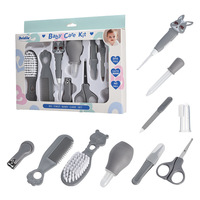 Ensemble de soins pour bébé manuel en PP, 10 pièces, avec coupe-ongles pour bébé, peigne, brosse, distributeur de médicaments et brosse à dents - Sans BPA