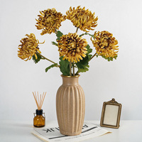 Bunga Chrysanthemum Buatan Tangkai Tunggal PU Foxtail Mum Bola Besar Bunga Wabi Sabi Dekorasi Rumah Vas Lantai Rangkaian Zen