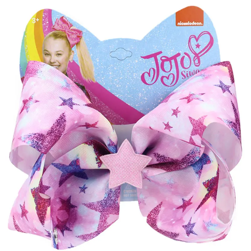 2020 New Jojo Siwa 8-inch Five-pointed Star Printing Ribbon Bow Hair Clip Alligator Clip Headdress