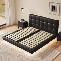Dernier modèle de lit moderne simple King Queen Size Cadre de lit flottant rembourré Lit à plateforme souple en cuir noir