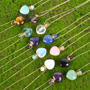Kalung Botol Minyak Atsiri Bentuk Hati dari Batu Kristal Penyembuh, Botol Parfum, Dipoles - Product Image 1