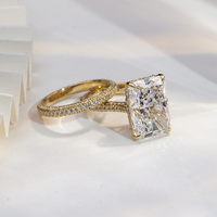 Bague de couple personnalisée Messi Jewelry MSR-1808 en or jaune 18 carats, grande taille, avec diamant de laboratoire taille radiant 10 carats F VS1