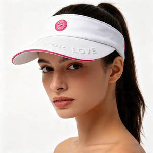 White Sports Sun Visor with Pink Trim-UPF50+ Quick Dry Tennis/Golf Visor <b>Hat</b> for Unisex Fashion Custom Logo Option - Product Image 1