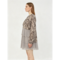 Robe courte en mousseline de soie gris à motif paisley, col rond, volants, printemps, pour femmes