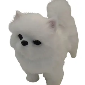 귀여운 흰색 시뮬레이션 봉제 개 장난감 순수한 흰색 포메라니아 개 시뮬레이션 정적 동물 모델 남여 공용 인형 인형 인형 개