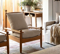 Fauteuil d'appoint moderne en bois massif avec coussin en lin doux pour salon, hôtel et villa