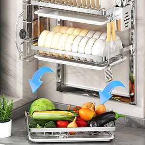 Estante para platos de acero inoxidable montado en la pared, escurridor de platos multicapa, estante de secado, bandeja de almacenamiento para la organización de la cocina del hogar - Product Image 5