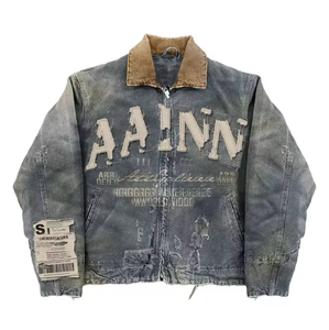Blouson en <span class=keywords><strong>jean</strong></span> vintage surdimensionné brodé avec patchs, style streetwear, pour l'hiver, vente en gros - Product Image 1
