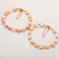 Bracelet en perles d'eau douce baroques en gros, avec fermoir magnétique en fil de cuivre plaqué or, bijoux faits à la main, blanc, rose, violet