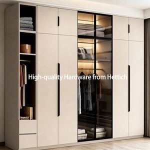 Armoire modulaire autoportante en bois moderne avec portes en verre, poignées en acier inoxydable, 4 étagères, pour la maison, la chambre, la villa, l'hôtel, l'école - Product Image 3