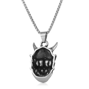 Yunnique-collar con colgante de máscara Hannya de acero inoxidable, cadena de 60cm, diseño geométrico, joyería de moda - Product Image 3