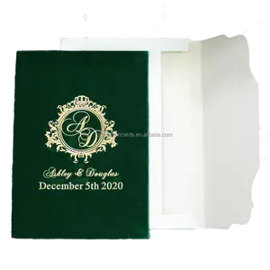 Tarjetas de invitación de boda verde esmerilado con estampado personalizado, invitaciones de terciopelo y ante, tarjetas de invitación de cumpleaños de cubierta dura