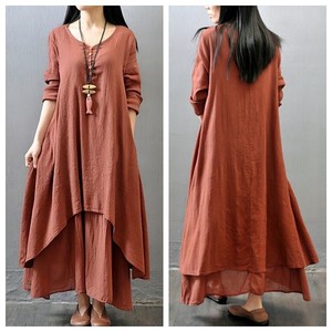 Abito <span class=keywords><strong>estivo</strong></span> Casual da donna <span class=keywords><strong>lungo</strong></span> musulmano in tinta unita monopetto largo da donna in lino di cotone - Product Image 5