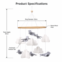 Mobile de berceau en feutre avec oiseaux et nuages, style nordique 3D, décoration suspendue pour chambre de bébé, anneau en bambou, personnalisable avec votre logo, OEM ODM, vente en gros
