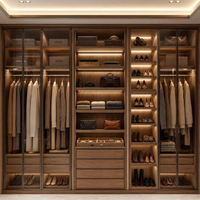 Armoire de chambre AIGE contemporaine personnalisée en mélamine et bois massif avec portes vitrées, design gain de place pour appartement et usage domestique