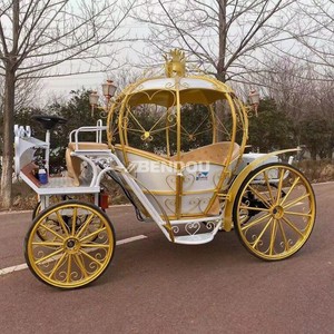 Chariot de Mariée Décoré Or Blanc Citrouille Cheval Cendrillon pour Mariage - Product Image 6