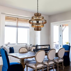 Lampada da soffitto in ferro Country francese Vintage americano rustico 5 anelli in legno lampadario per lampadari lampade a sospensione - Product Image 2