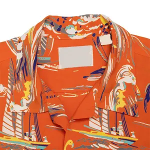 2024 Nova moda de algodão masculina de manga curta com botões personalizadas camisas havaianas EUA