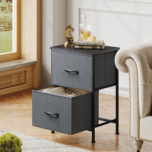 Bedroom 2 Drawers Fabric Nightstand Small Metal Frame <b>Side</b> <b>Table</b> Multifunctional Storage Chest for Living Room - Product Image 4