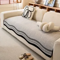 Housse de canapé imprimée en chenille irrégulière, anti-griffures, durable, lavable, pour fauteuil et siège trois places, motif rayé pour la maison