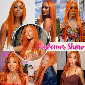 Gingembre <span class=keywords><strong>Orange</strong></span> Vague de Corps Cheveux Humains HD Avant de Lacet Perruque Pré Pincée Brésilienne Remy Colorée 13x4 Sans Colle Dentelle Frontale Perruque - Product Image 6