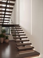 Escalier flottant minimaliste moderne avec garde-corps en verre trempé pour la décoration intérieure de villa, escaliers flottants courbes sur mesure