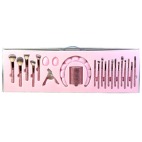 Ensemble de pinceaux de maquillage professionnels de luxe en poils synthétiques avec manche en bois rose diamanté, pinceau correcteur et pinceau à raser de haute qualité orné de strass