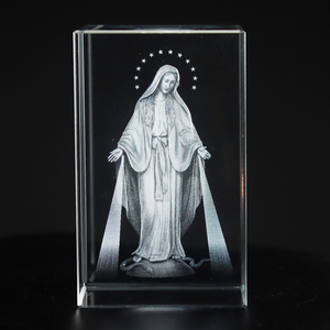 ของตกแต่งแกะสลักคริสตัลภายใน 3 มิติ ลายนูนเลเซอร์รูปพระแม่มารี ลูกบาศก์คริสตัล ของขวัญงานฝีมือคริสตัล - Product Image 3