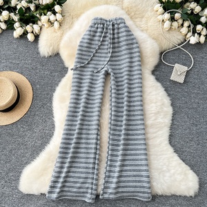 2025 <span class=keywords><strong>donna</strong></span> autunno <span class=keywords><strong>pantaloni</strong></span> larghi a righe a blocchi di colore-Design Casual lavorato a maglia <span class=keywords><strong>con</strong></span> cintura elastica - Product Image 2