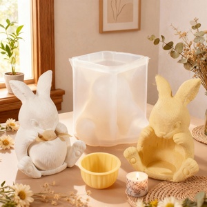 Molde de silicona de jacquard con diseño de animales y corazones para velas de yeso, resina epoxi, bricolaje, juego de 2 piezas, maceta pequeña, pastel - Product Image 1