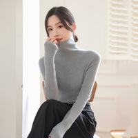 Suéter de cuello alto sin costuras para mujer, mezcla de lana, ajuste ceñido, acanalado, capa base, jersey, venta al por mayor, económico, cálido, ropa interior, tops