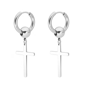 Pendientes de aro cruzados de acero inoxidable para hombres y mujeres, joyería de moda - Product Image 1