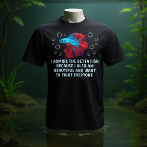 Camiseta para amantes de los peces Betta, unisex, para adultos, negra, con cuello redondo, manga corta, estampado digital, camiseta gráfica divertida - Product Image 3