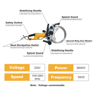 AC8500 500mm coupeurs de béton électriques 390mm profondeur de coupe <span class=keywords><strong>Machine</strong></span> de découpe murale scie à anneau 8800w - Product Image 3