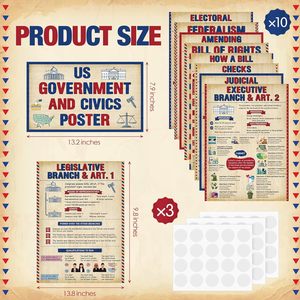 Affiches du gouvernement américain pour les études sociales, tableau d'affichage sur l'histoire des États-Unis et la civique, structure du gouvernement, matériels éducatifs - Product Image 3