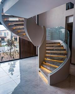 Biệt thự nội thất cầu thang cong thiết kế với đá cẩm thạch bước từ Phật Sơn cầu thang nhà cung cấp - Product Image 6