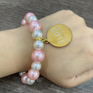TLOD <span class=keywords><strong>rosa</strong></span> bianco perle <span class=keywords><strong>bracciale</strong></span> Top signore di distinzione oro <span class=keywords><strong>acciaio</strong></span> inossidabile Charm braccialetto elastico gioielli sorellanza per le donne - Product Image 2